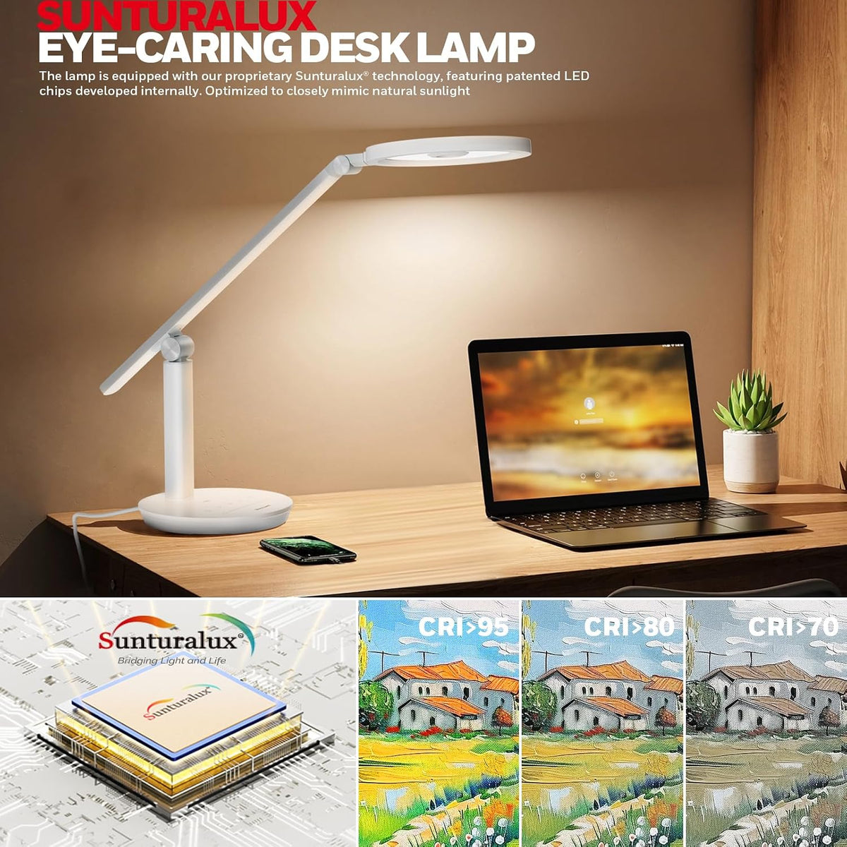 Honeywell H6 Desk Lamp for Home Office, Dimmable Reading Table Light, White