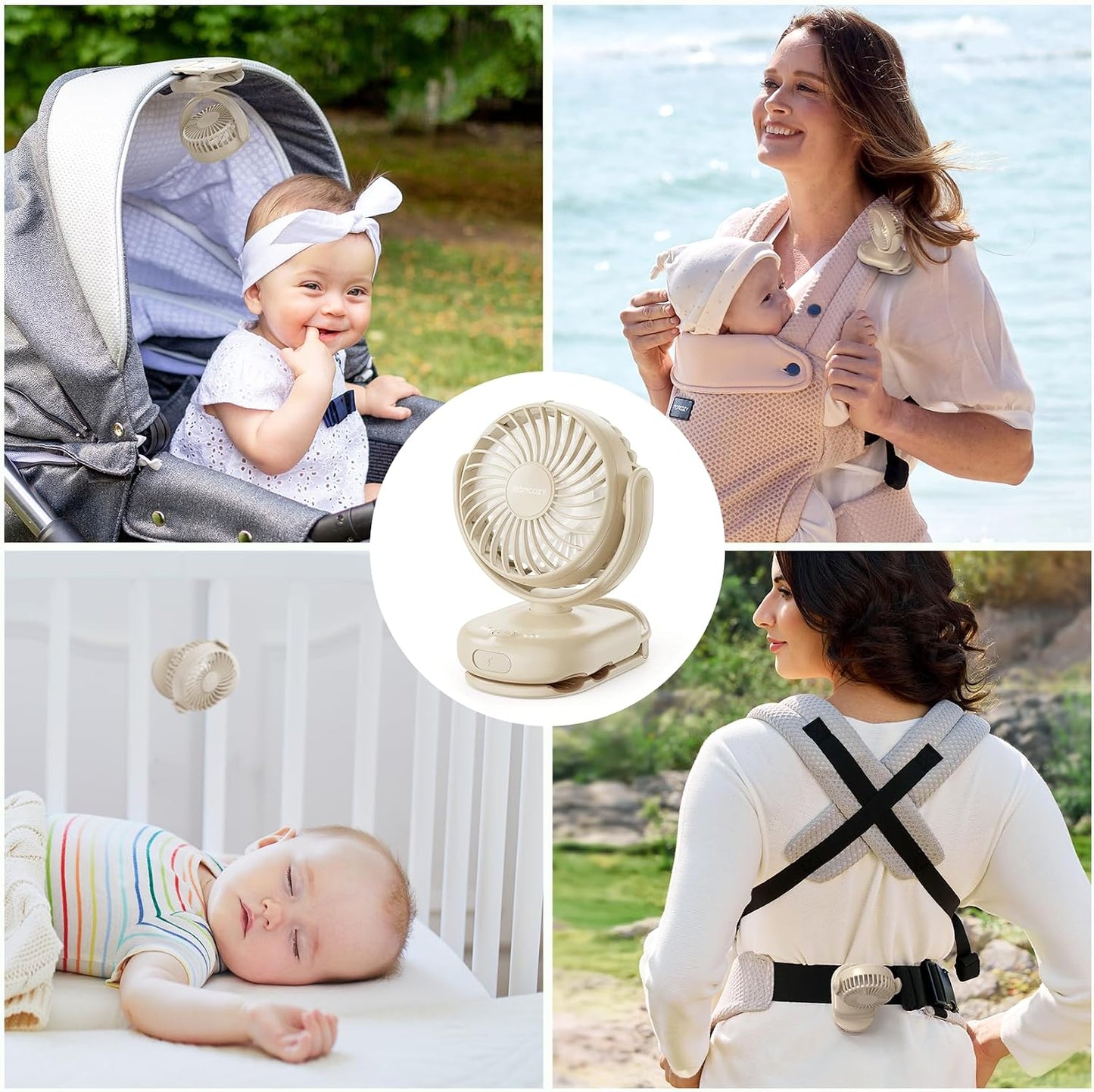 Momcozy Portable Stroller Fan with Clip, 4-Speed Mini Cooling Fan, 0.26 Lb | Ultra-Light Rechargeable Design, Gaps ≤ 4.5 mm, Rotating Handheld Cooling for Carriers, Backpacks and Tables