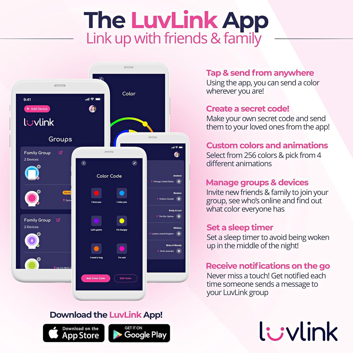 LuvLink Friendship Lamp v2.0 - Long Distance WiFi Touch Lamps for Couples, Friends & Family | Stay Connected from Anywhere – Easy App Setup – No Subscription (Set of Six)