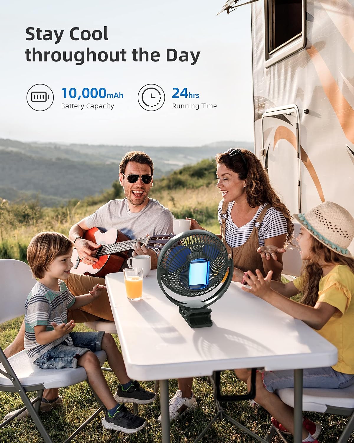 Koonie 8" Clip on Fan, 10000mAh Rechargeable Battery, Strong Airflow | 4 Speeds, Sturdy Clamp, Ideal Portable USB Desk Fan for Office, Golf Cart, Camping, Travel, Tent, Outdoor, Treadmill & Gym