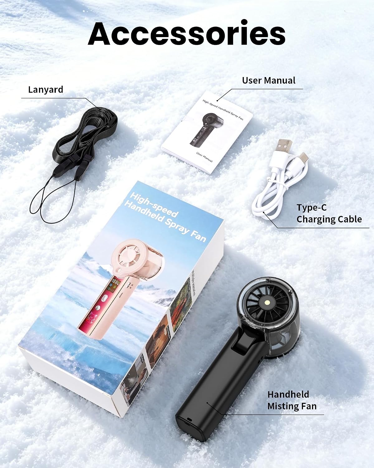 Portable Misting Fan with Mist, 3-in-1 Rechargeable Handheld 4000mAh | Adjustable mist mode, 100-speed wind control, LED display, power bank function, 30000RPM, compact & lightweight