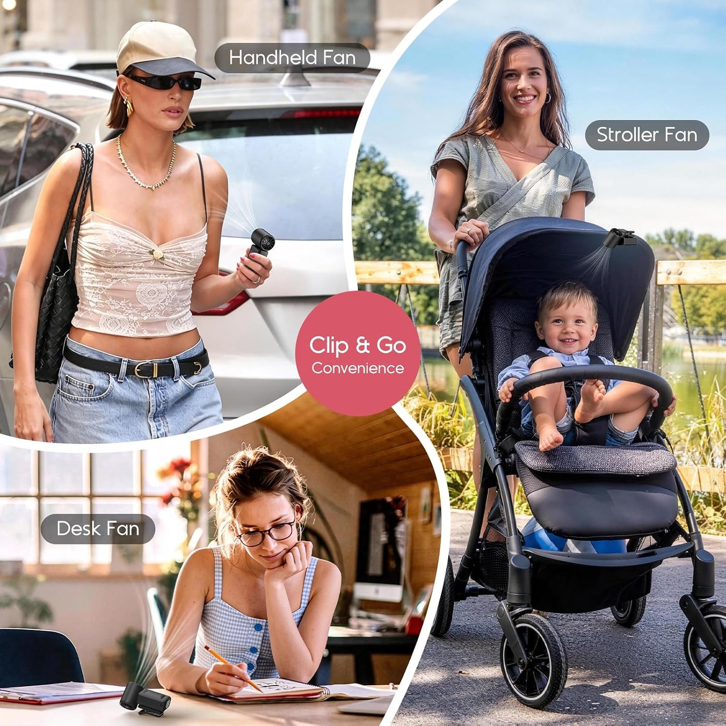 Clip-On Portable Fan for Strollers, 13500RPM Mini Handheld Turbo Travel Fan | Rechargeable 360° Rotatable, LED Display, 4 Gear High Speed Turbo, Travel Cruise Concert Office Makeup Ideal, Women Men Gifts