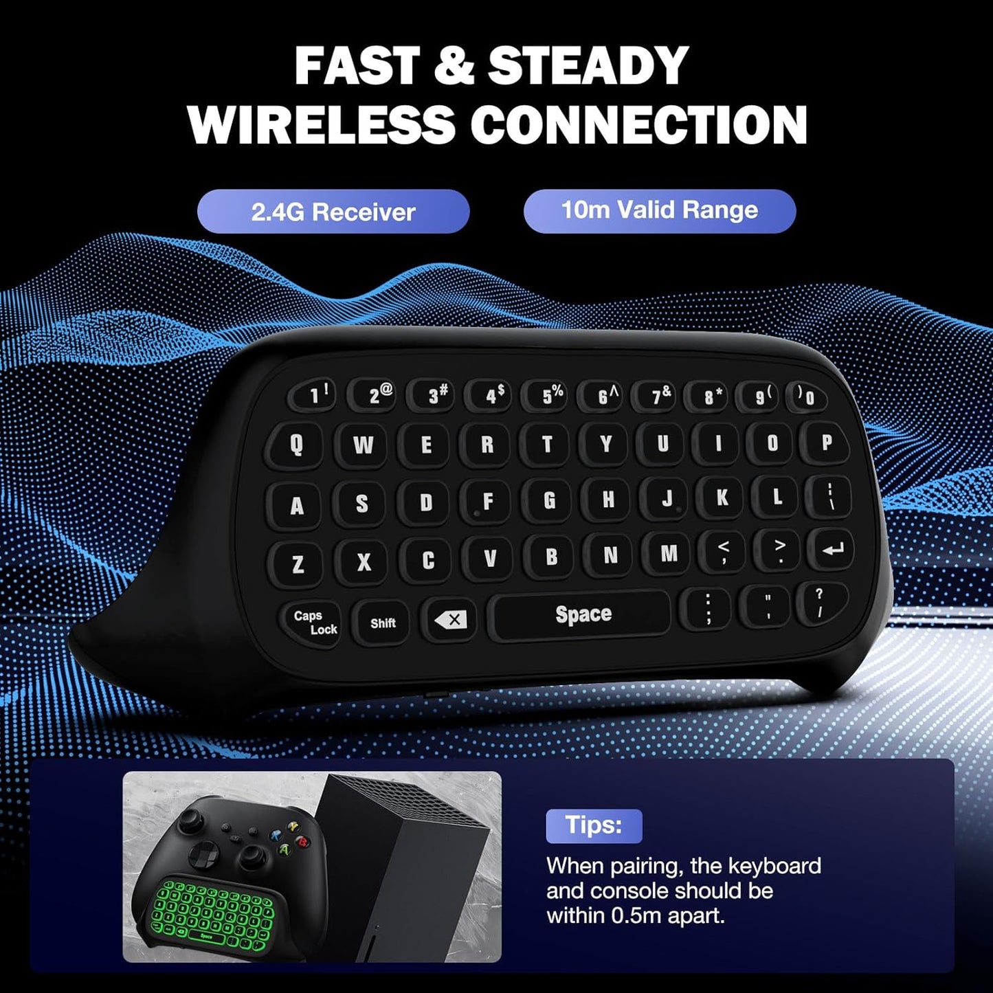 MoKo RGB Backlight Keyboard for Xbox One Controller | Wireless Chatpad with Headset & Audio Jack, Xbox Accessories fit Xbox One/One S/ Elite/2, Series X/S, 2.4G Receiver Included