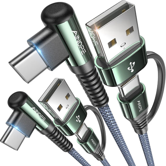 AINOPE 60W Right Angle USB C Cable [2-𝑷𝒂𝒄𝒌, 6.6FT] with USB Adapter