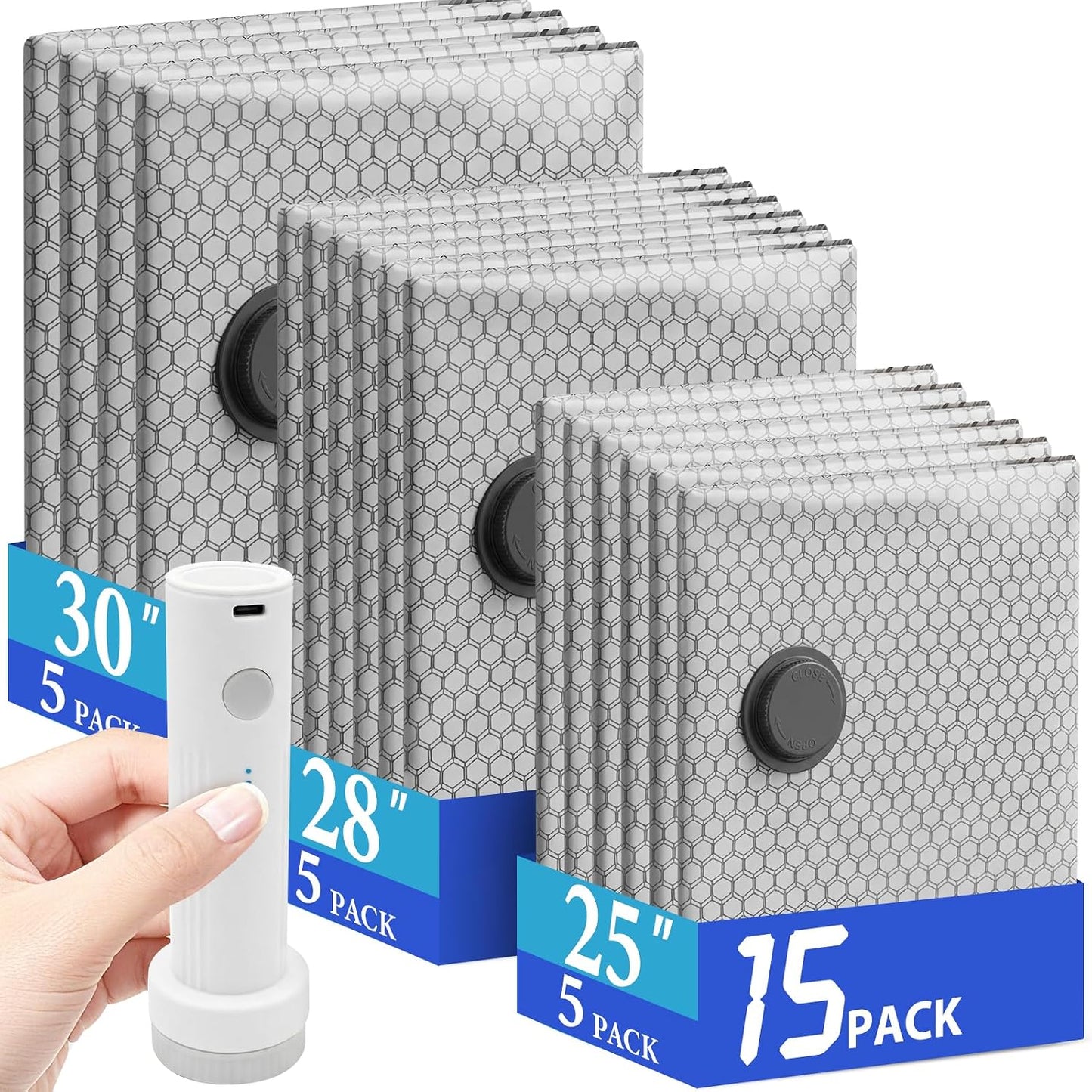 Vacuum Seal Bags for Clothing Travel with Rechargeable Air Pump | Vacuum Storage Bags,Carry-on Size Vacuum Bags for Travel, Space Saver for Clothes 12 Combo Size