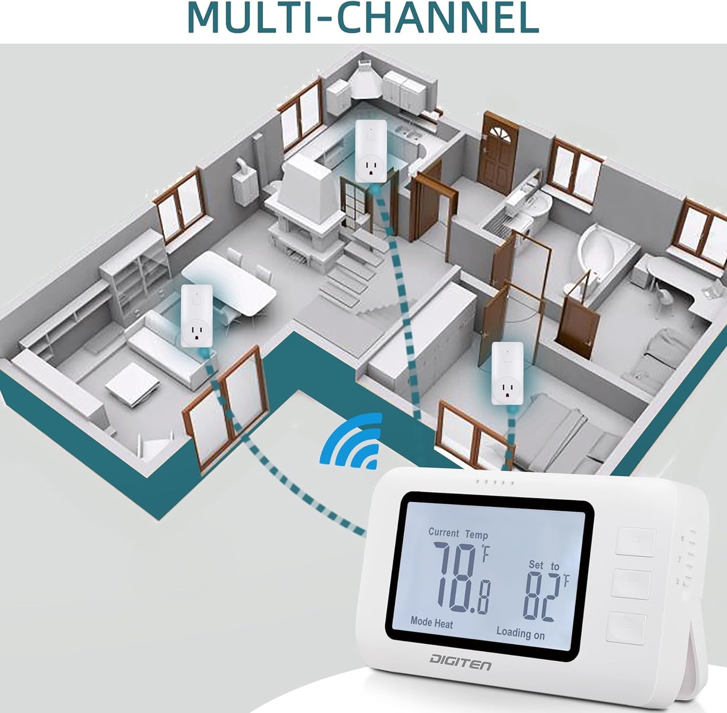 DIGITEN Wireless Thermostat WTC100 Pro Temperature Controller for Cooling & Heating, Remote Controlled Outlet, Easy-to-Use and Non-Programmable Plug in Thermostats for Home