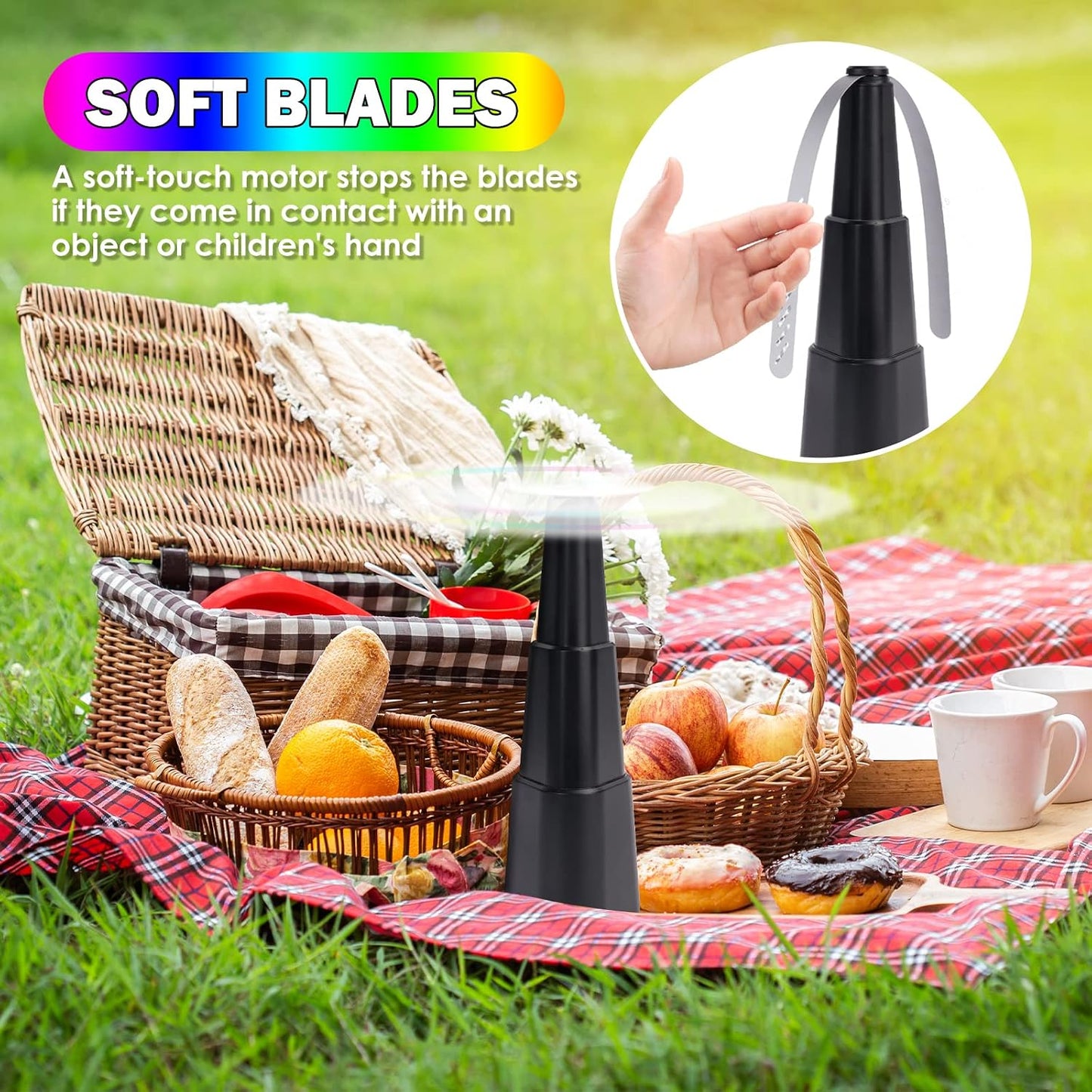Fly Fans for Tables,Food Indoor Outside,4 Pack Portable Outdoor Picnic Fan,Batteries Powered Table Restaurant, Party, Home,Outdoor Dinner(Black)