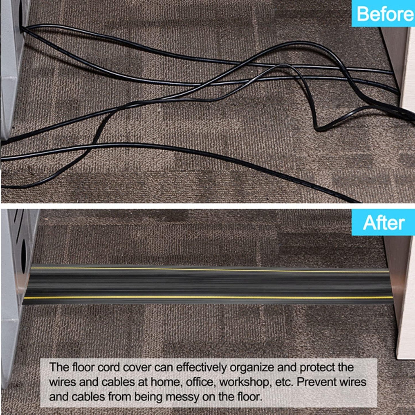 6FT Floor Cord Cover-Cord Cover Floor,Power Cable Protector Soft Extension Floor Cable Cover to Organize and Protect Wire on Floor, Electrical Cord Covers for Floor (6ft)
