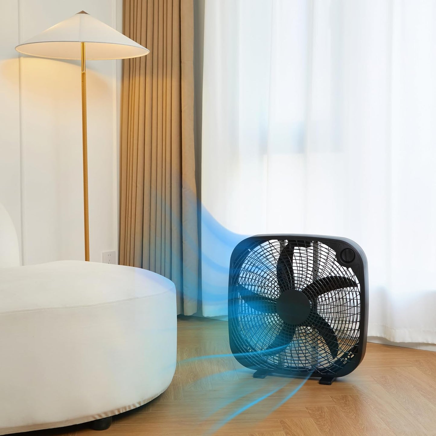 Amazon Basics 3-Speed Box Fan for Bedroom, Portable with Carry Handle, Powerful Airflow, 5 Blades, Lightweight Design, 67 Watts, 20-Inch, Black, 6.8"D x 20.86"W x 21.33"H