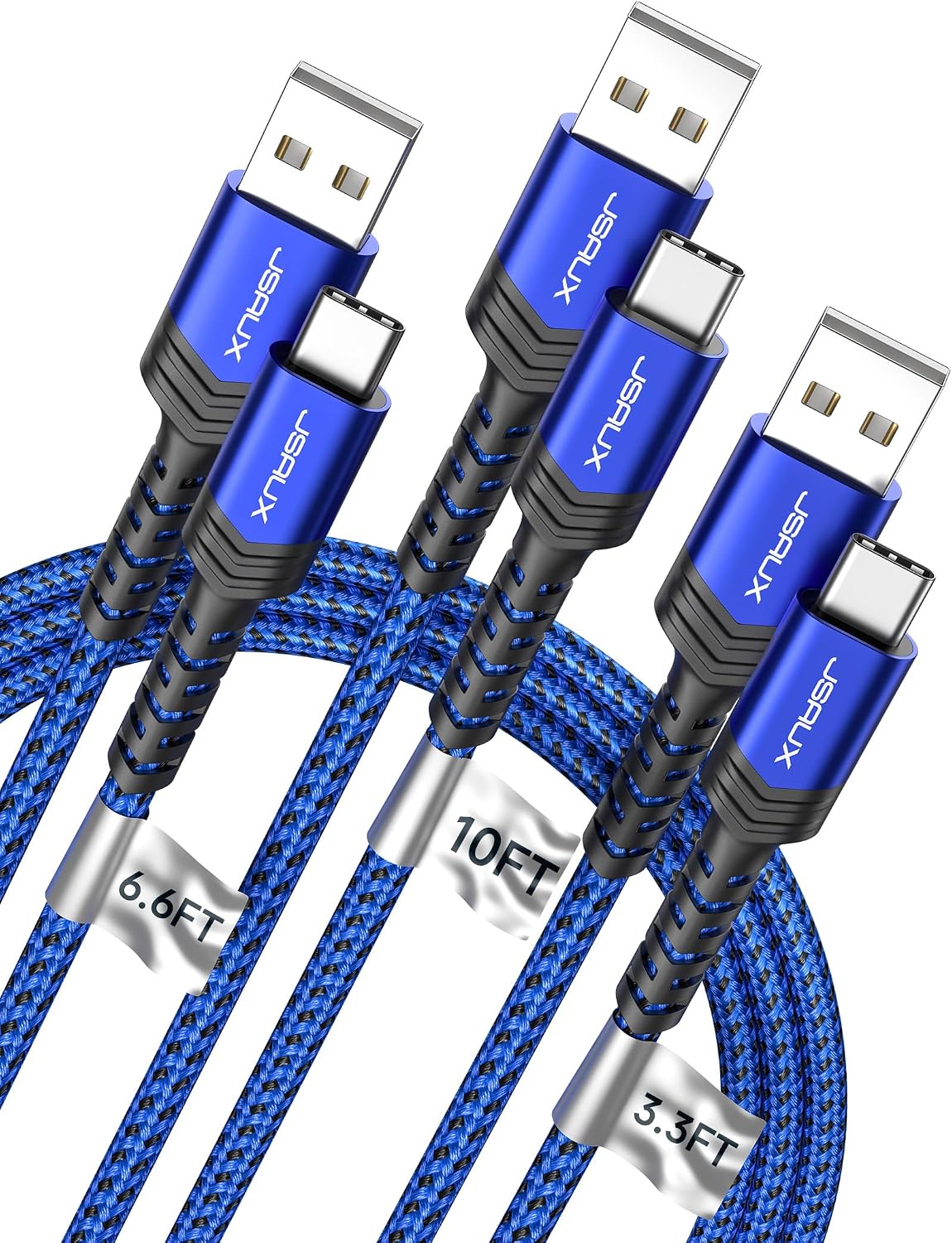 JSAUX USB C Cable Fast Charging, USB to USB C Cable 3-Pack (10+6.6+3.3FT)