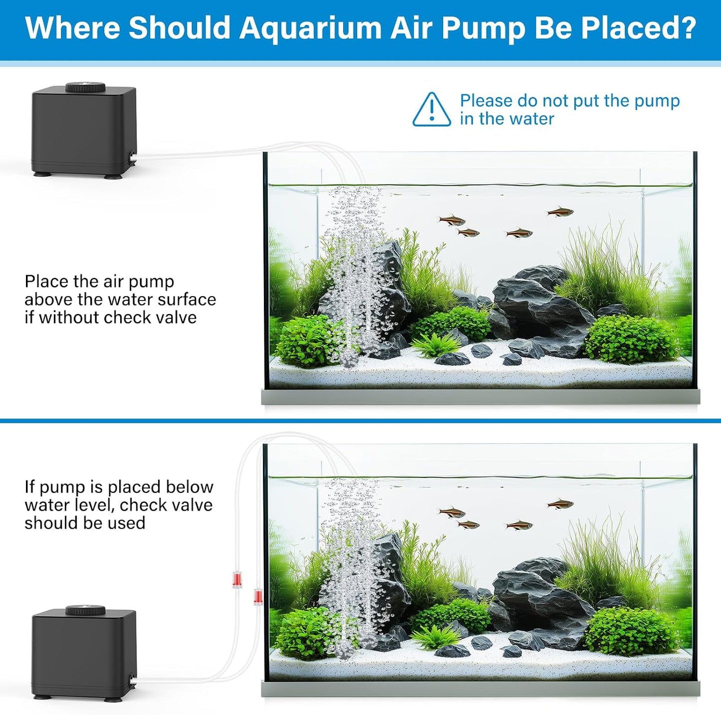 hygger Aquarium Air Pump, Quiet Adjustable Fish Tank Air Pump, 4W/7W/11W Powerful Oxygen Aerator Dual Stainless Steel Outlets with Air Stone Bubbler for Small Medium Large Fish Tank, Hydroponic