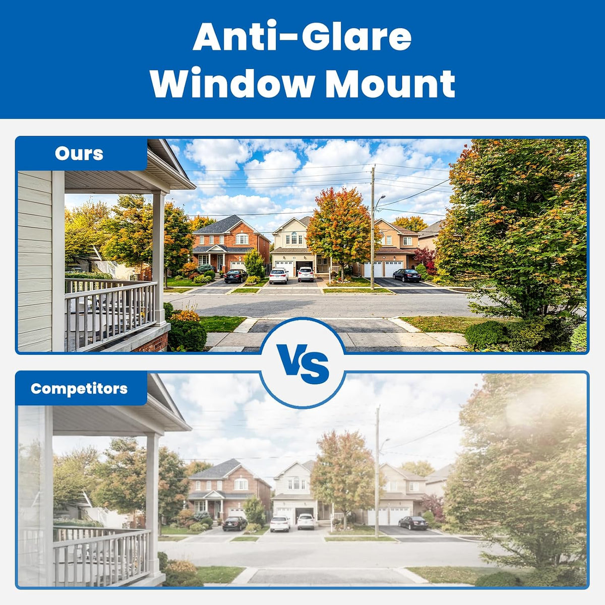 2K Window Security Camera, No Drill Mount with Anti-Glare Glass Design