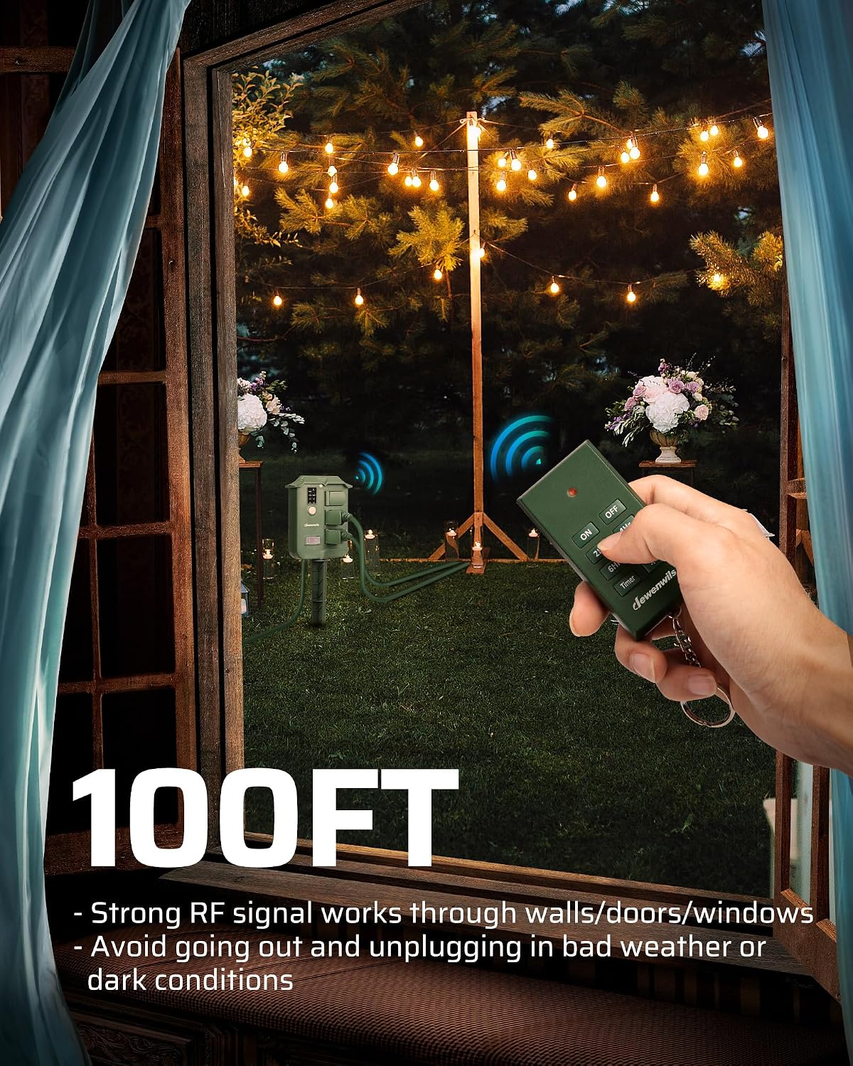 DEWENWILS Outdoor Power Stake Timer with Remote Control, Dusk to Dawn Timer