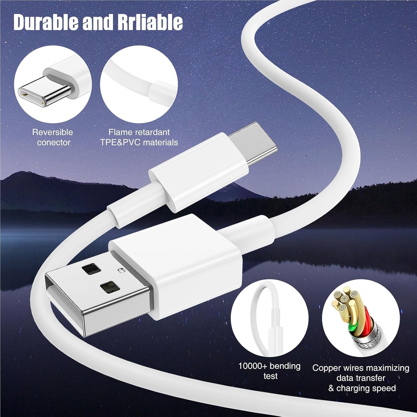 Car Carplay Cable for iPhone 17 16 15 Pro Plus Pro Max Air，3-Pack [3.3FT+3.3FT+6FT] USB A to USB C Cable for iPhone 17 16 15，for iPad Pro/Air/Mini，for Galaxy S25 S24，for MacBook Pro/Air and More
