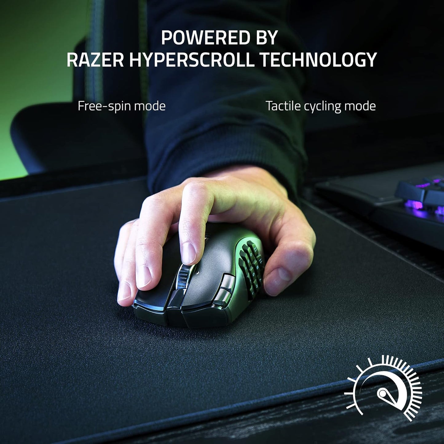 Razer Naga V2 HyperSpeed Wireless MMO Gaming Mouse, 400 Hr Battery, Black | 19 Programmable Buttons, HyperScroll Technology, Focus Pro 30K Optical Sensor, Mechanical Mouse Switches Gen-2
