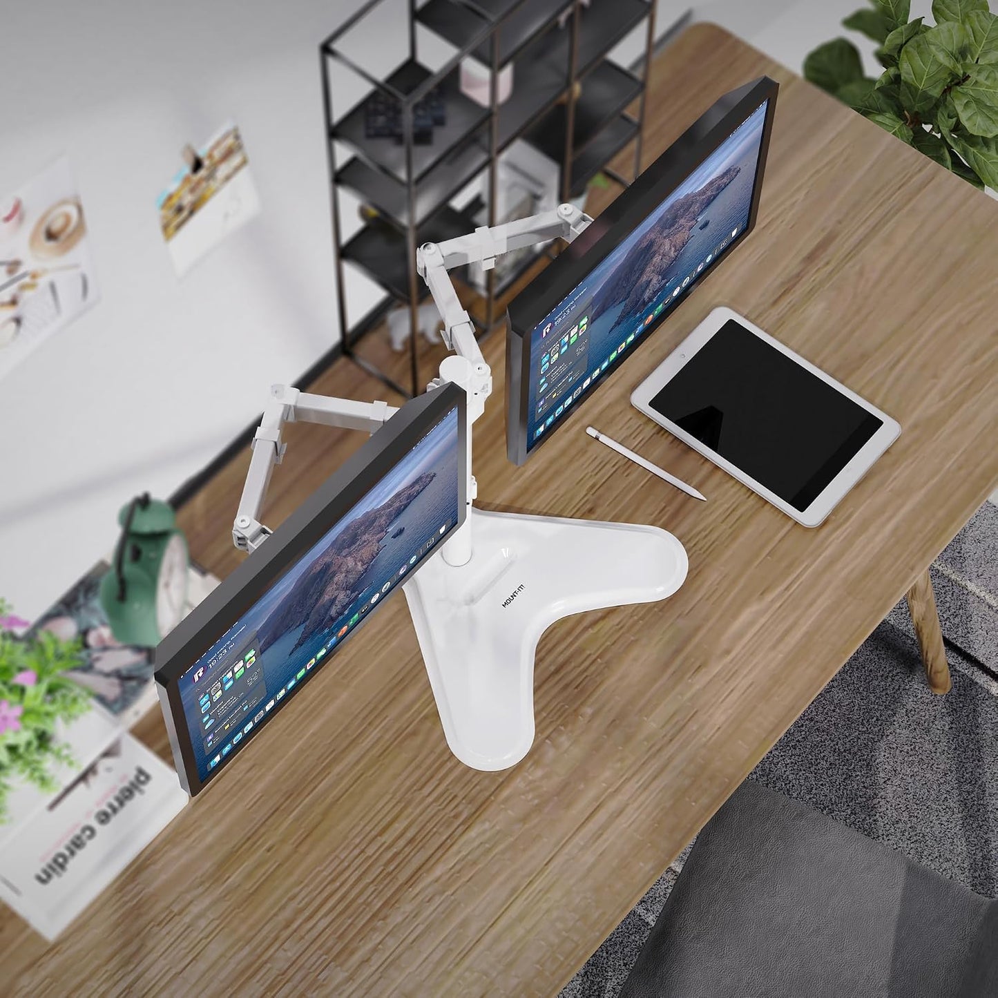 Mount-It! Dual Monitor Desk Stand Mount for 2 Screens VESA 75x75 & 100x100 | Fits two VESA 75x75/100x100 screens, sturdy desk stand for a clean dual-monitor workstation.