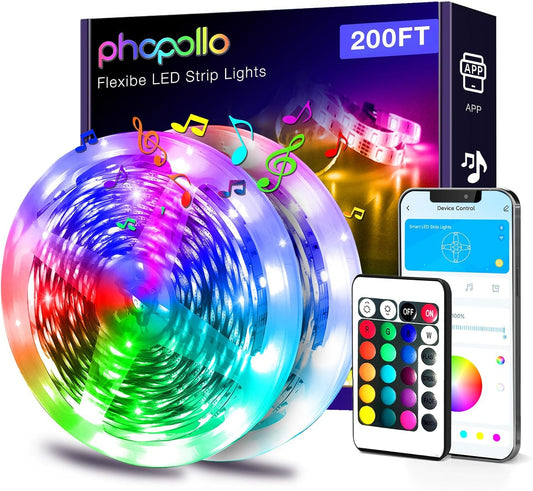 phopollo 200FT LED Strip Lights for Bedroom RGB Color Changing | Ultra Long Lights, Music Sync, Smart App Control, Remote, Party &amp; Home Decor
