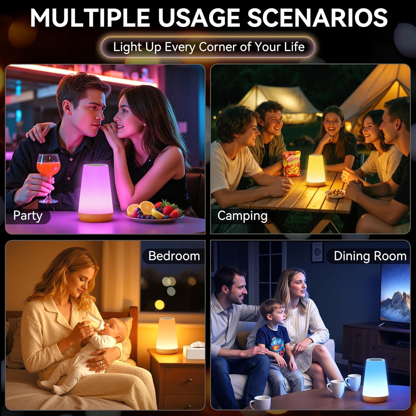 Auxmir Rechargeable Night Light, Remote Control Lamp, Light Brown-2 Pack | touch control, 13 colors, 5 brightness levels, 4 lighting modes, 1/2/4/6-hour auto-off, portable for nursery and camping