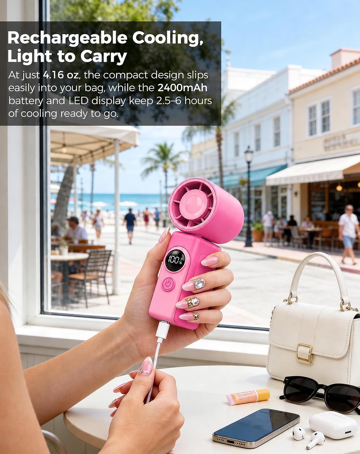 Hotsales Clip-On Portable Fan for Strollers, Handheld Turbo Fan for Travel | Small But Mighty Mini Fan, Detachable 360° Rotating Clip, LED Display, Rechargeable, Summer Outings, Gifts For Women And Men