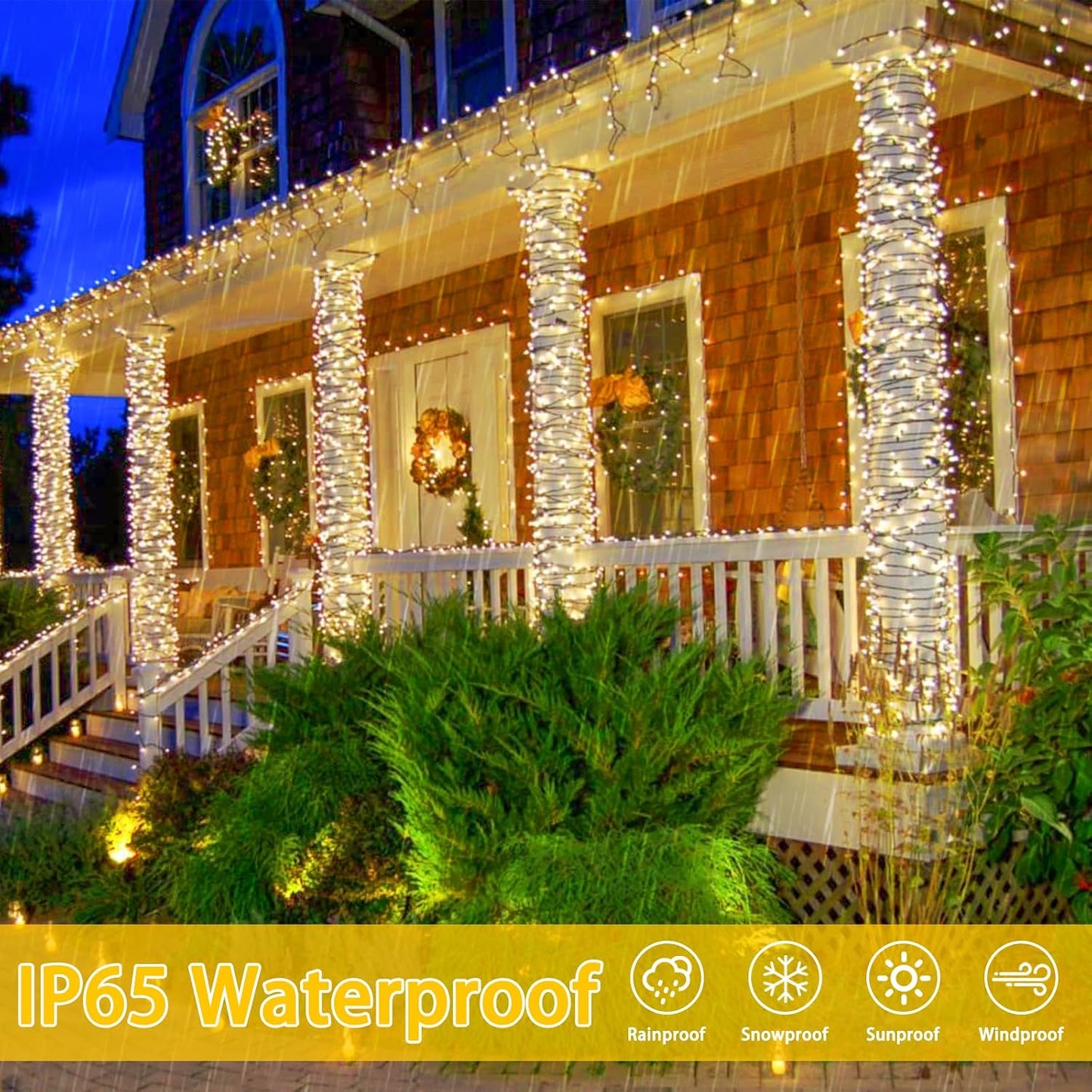 Solar String Lights Outdoor 2 Pack 170FT 480 LED Christmas Light Warm White | IP65 Waterproof, 8 Modes with Memory, Auto On/Off, 1800mAh Battery, up to 12Hr Runtime, Twinkle Lights for Tree Garden Yard