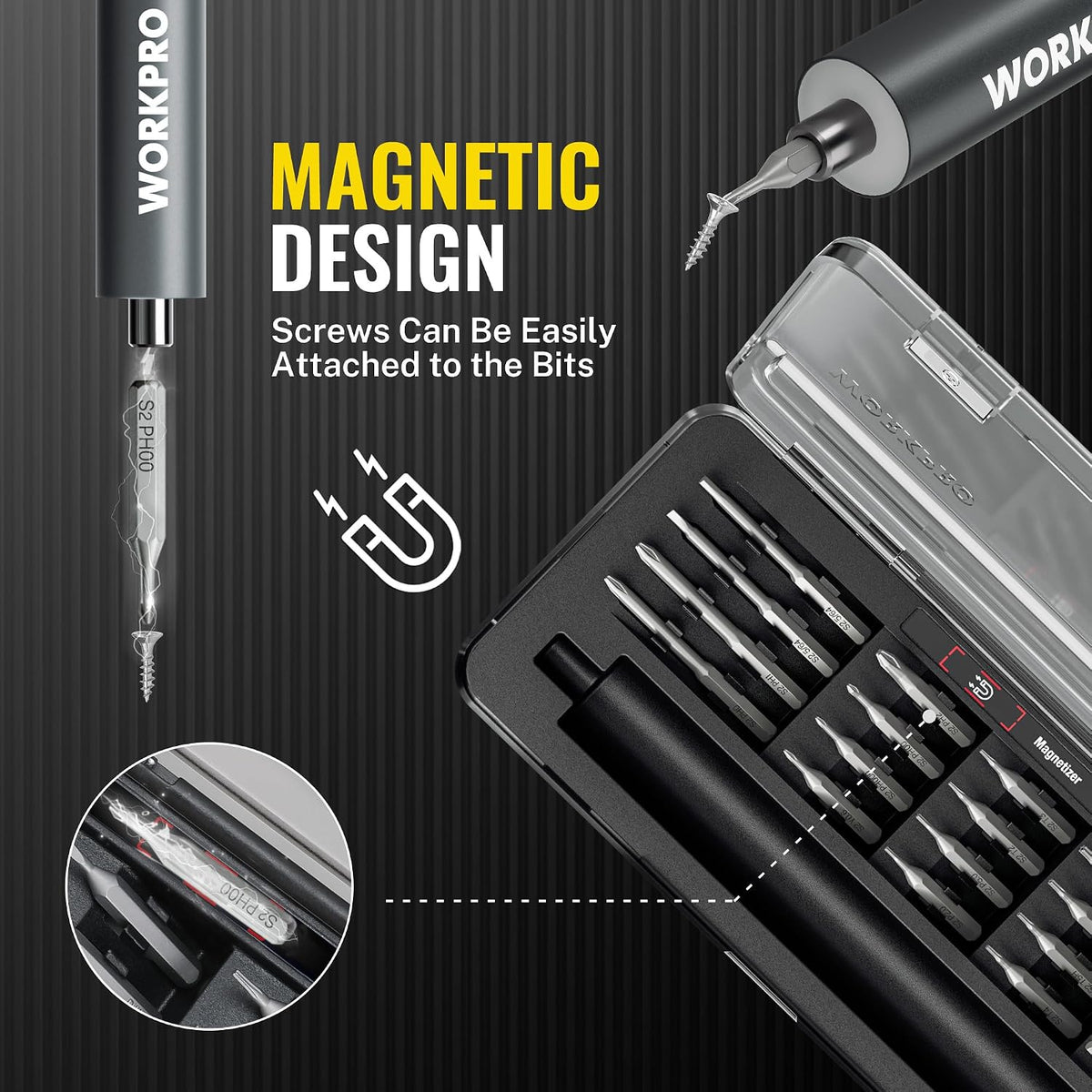 WORKPRO 20-in-1 Mini Electric Screwdriver Set, Precision Screwdriver Set | 20 S2 Steel Bits, 3.6V Type-C Rechargeable, 0.35N.m, LED Light, Precision Repair Tool for Electronics Phone Camera & Laptop