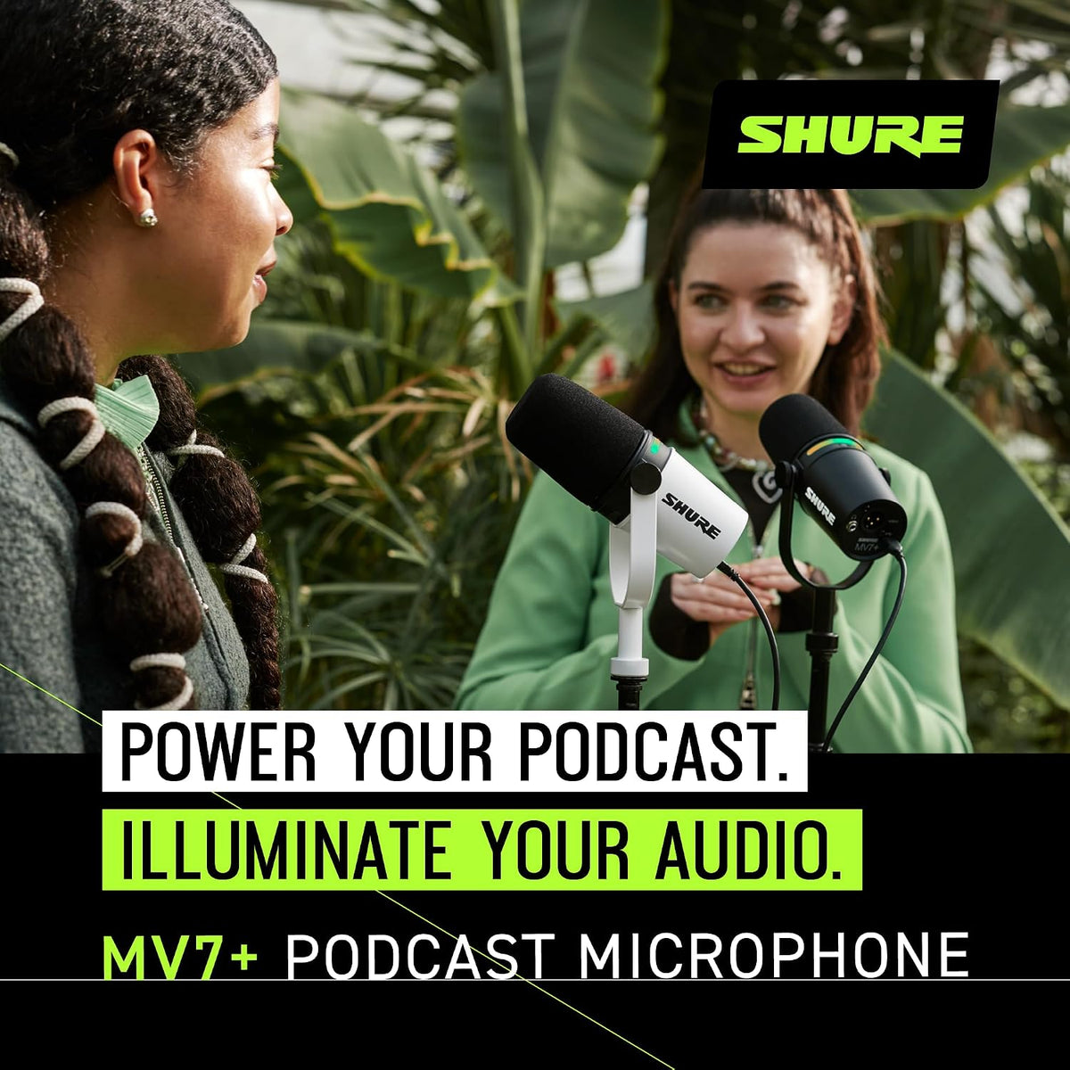 Shure MV7+ USB-C &amp; XLR Podcast Dynamic Microphone - White | USB-C and XLR dynamic mic with LED touch panel, auto level and pop filter for podcasting, streaming and recording