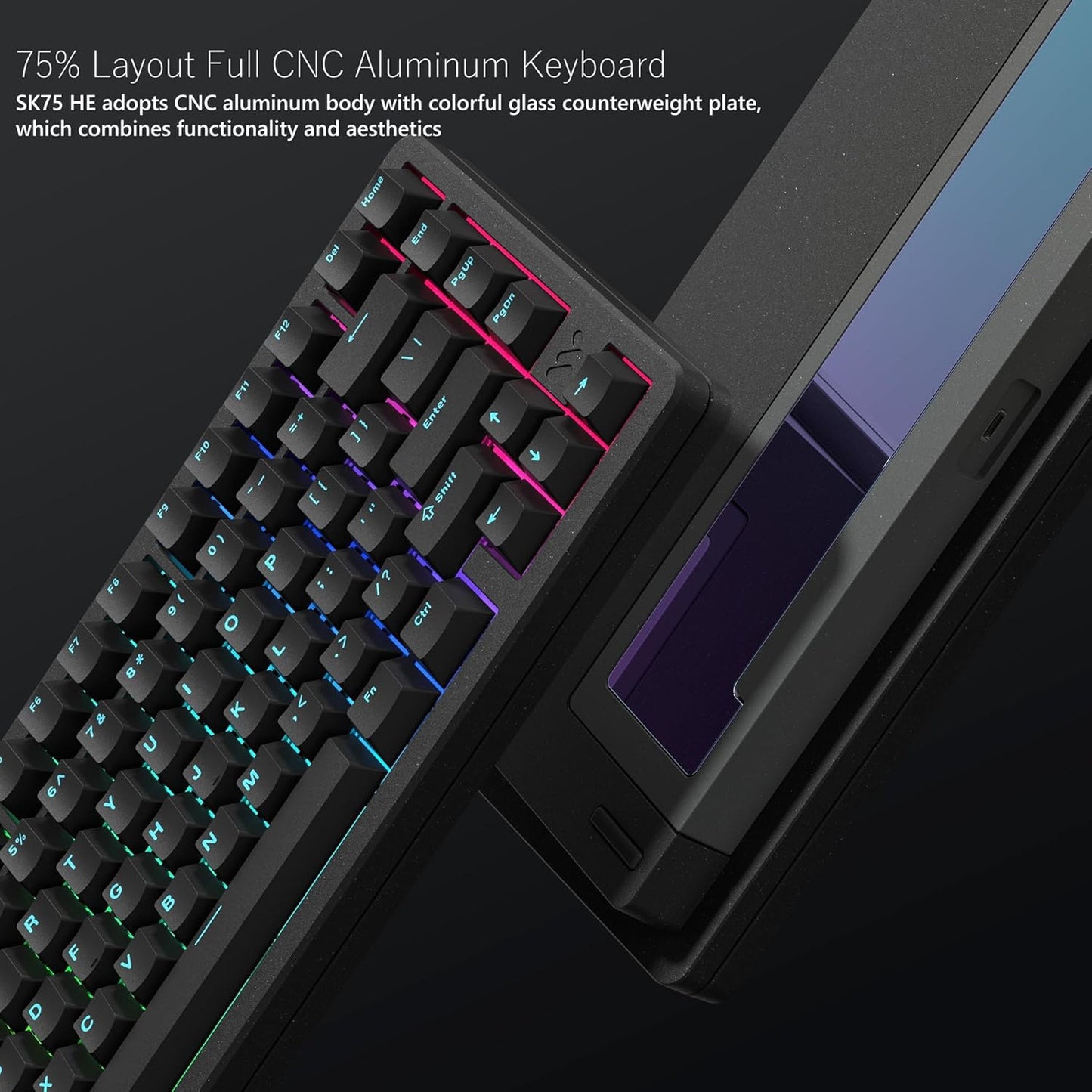 Womier SK75 TMR/HE Keyboard Gaming 75% Hall Effec, Mechanical Keyboard | Rapid Trigger Wireless Custom Magnetic Switch Keyboard with 8000 Hz Hot Swap, BT/2.4G/USB-C with Mac Windows Linux-Aluminum