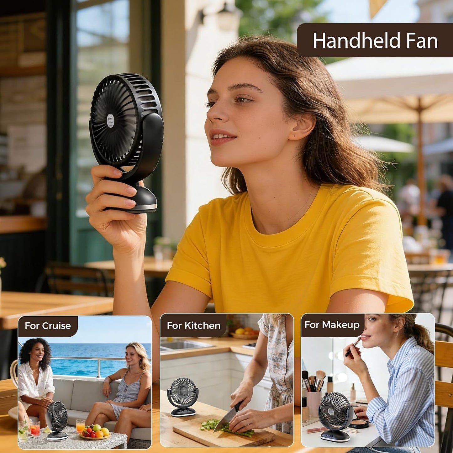 TriPole Portable Desk Fan Small Quiet, Rechargeable Mini Fan with LED Light | 31H Runtime, Digital Display, Safety Lock, 4 Speeds, Battery Operated Fan for Bedroom Sleeping Office Travel Camping Cruise