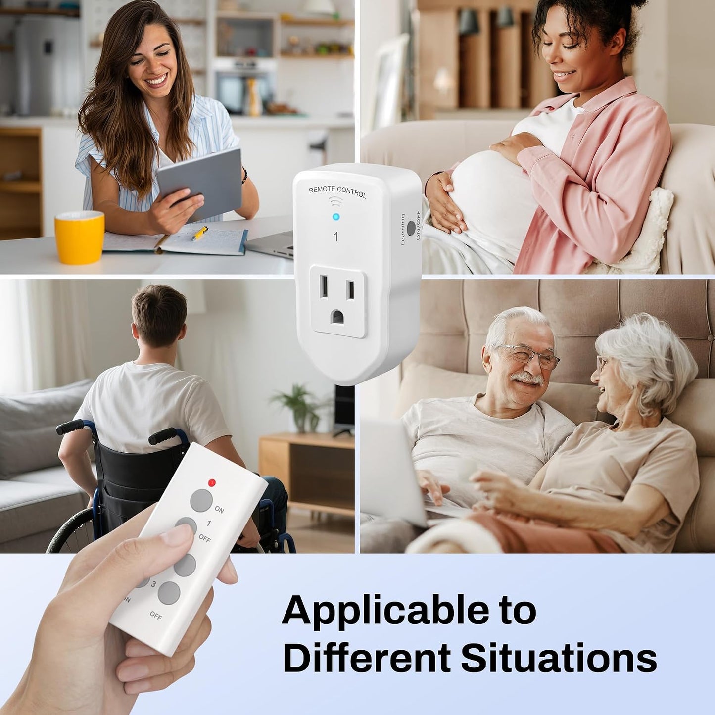 BN-LINK Wireless Remote Control Outlet Electrical Switch for Lights, Fans, Christmas Lights, Small Appliance, 100ft Long Range White (Learning Code, 3 Outlets +1 Remote) 1200W/10A, ETL & FCC Certified