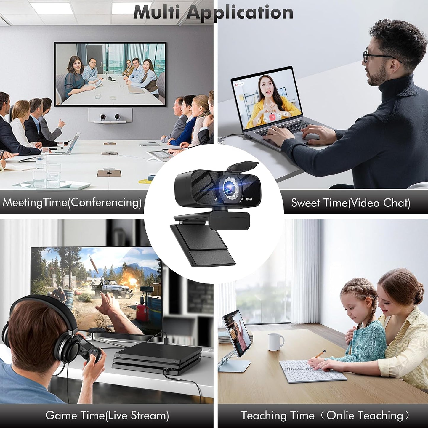 HD Pro PC Webcam, Full HD 1080p/30fps Video, Clear Audio, 120° FOV, Light Correction, Works with Microsoft Teams, Google Meet, Zoom, Mac/Laptop