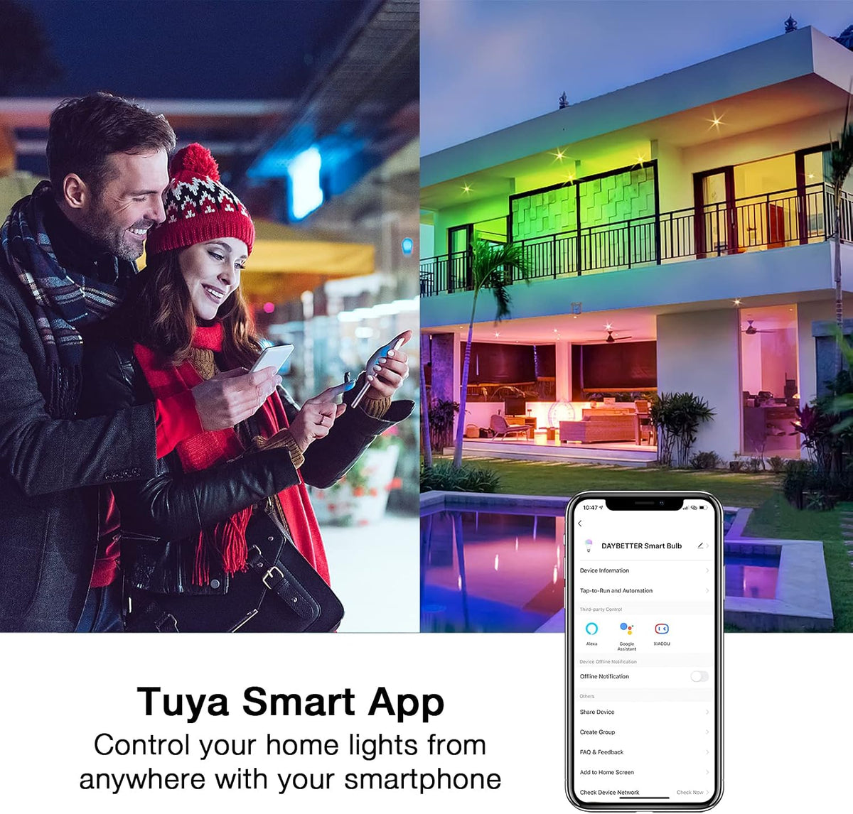 DAYBETTER Smart Light Bulbs, RGBCW Wi-Fi Color Changing Led Bulbs Compatible with Alexa & Google Home Assistant, A19 E26 9W 800LM Multicolor Bulb, No Hub Required, 6 Pack