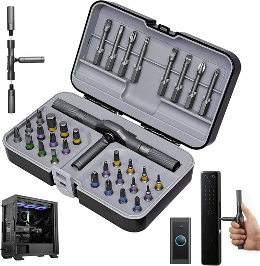 32-in-1 Magnetic Ratchet Screwdriver Set with Removable T-Handle | 2026 Upgraded Multi Bit Screwdriver Tool Set Ratchet Allen Wrench Set for DIY Home Computer Bicycle Repair (32)