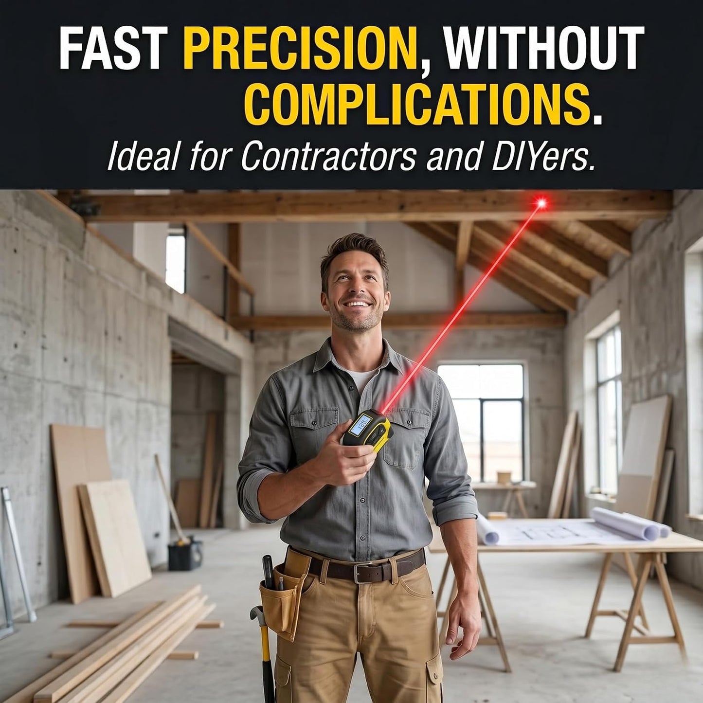 2-in-1 Laser Tape Measure - 130 Ft/40 m Digital Tape Measure & 16 Ft/5 m Measuring Tape Tool with Magnetic Hook, Pythagorean, Area, Volume, LCD Screen for Construction & Woodworker (M/in/Ft Unit)