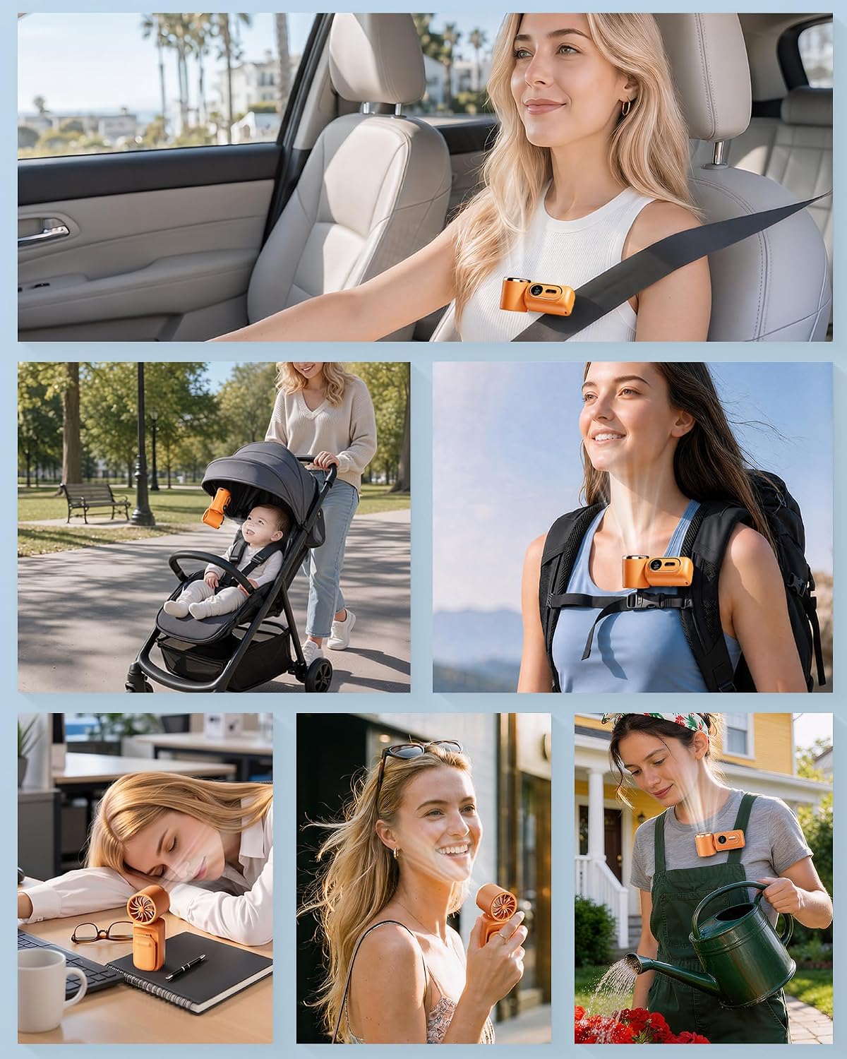 Mini Clip on Fan Handheld, 3000mAh Rechargeable Portable Fan with LED Display, 3-in-1 Personal Cooling Fan, 3 Speeds Quiet USB C Fan for Stroller Desk Travel Camping Office for Women Men Kids, Orange
