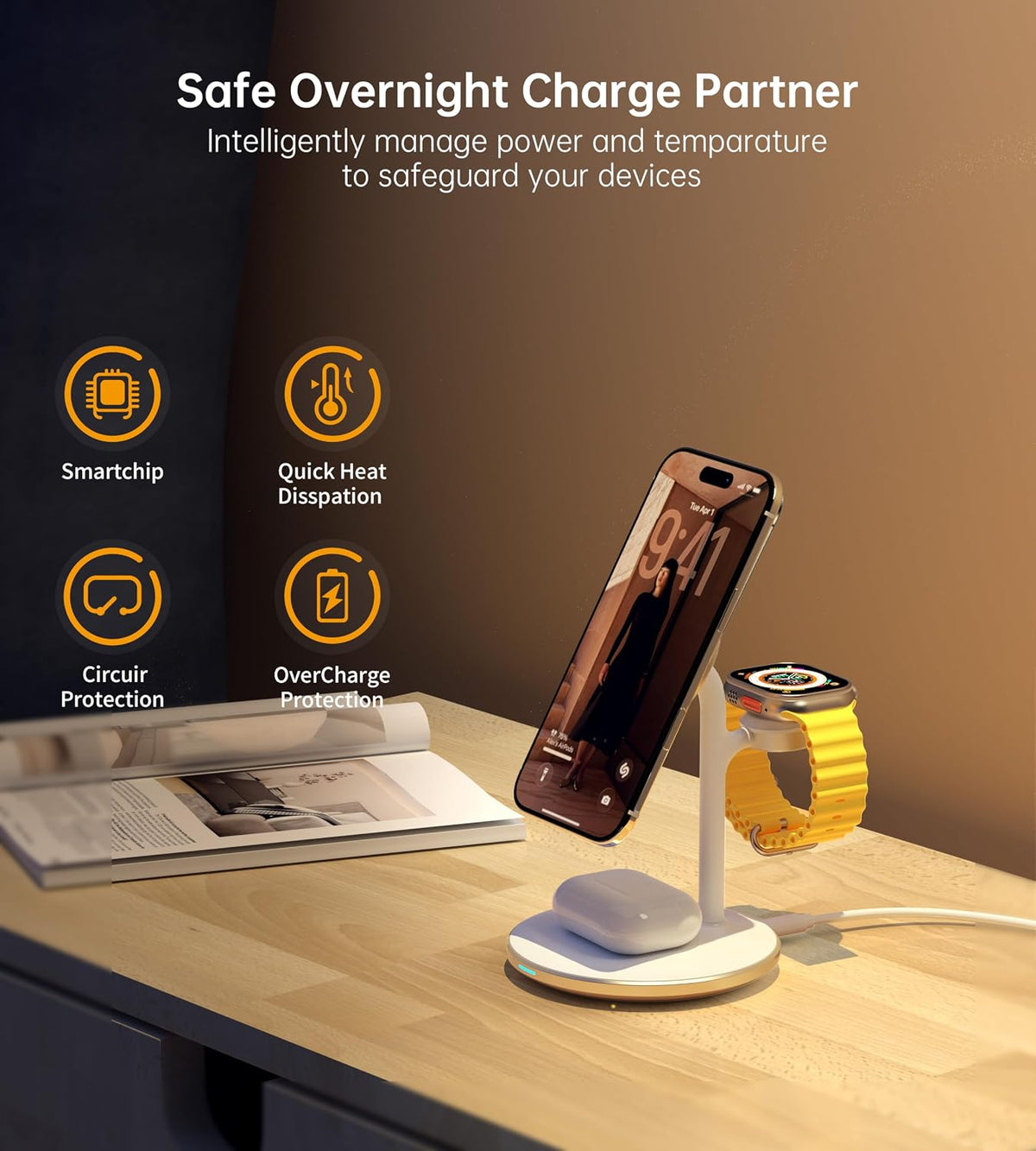XooFly 3 in 1 Magnetic Wireless Charging Station for Apple Devices,15W