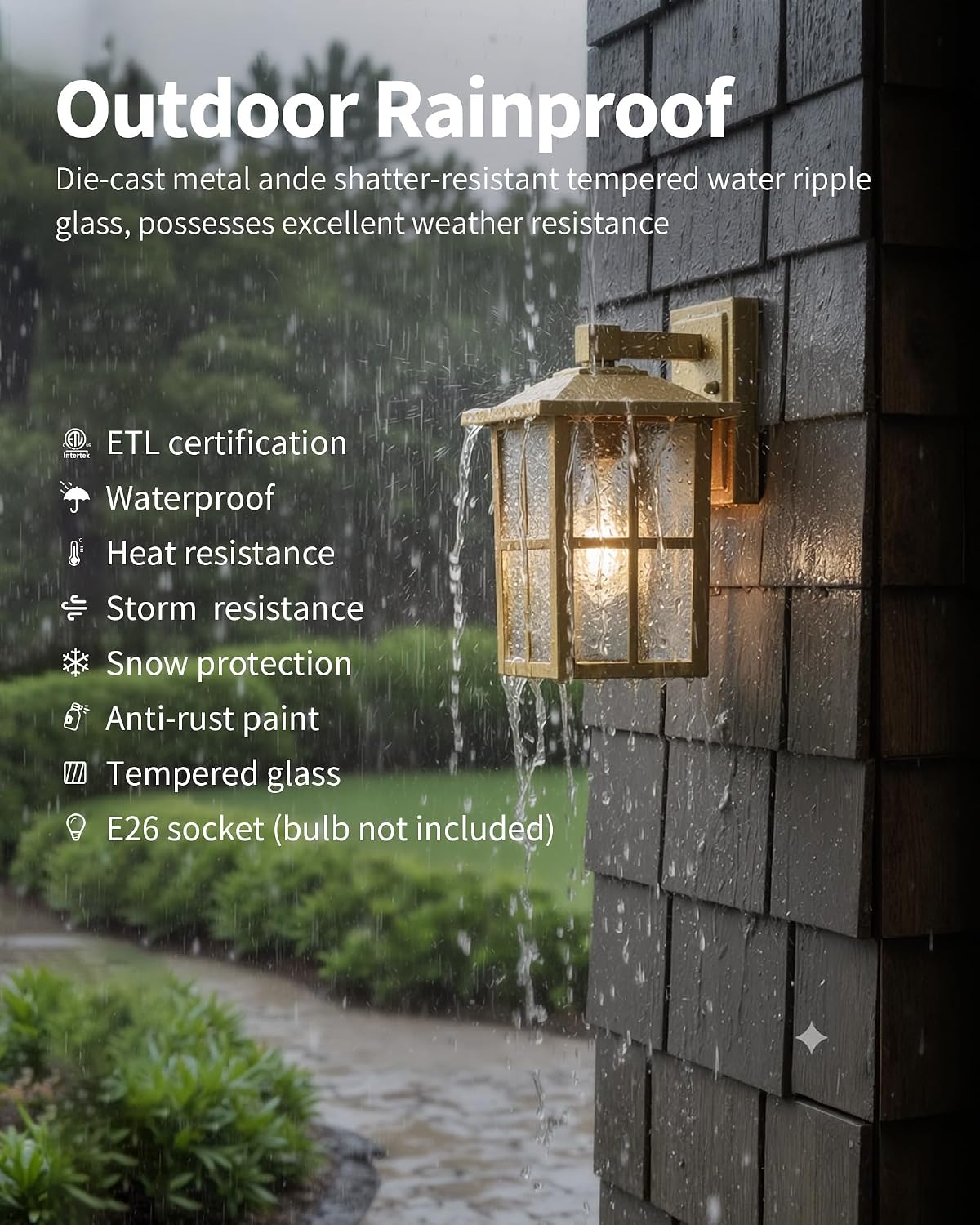 KDG Gold Outdoor Waterproof Modern Patio Wall Light Fixtures Set of 2