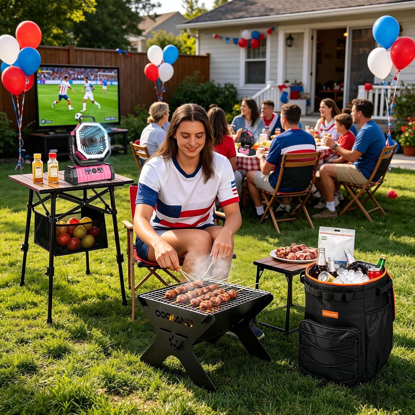 Odoland 30000mAh Camping Fan with LED Lantern, Rechargeable Battery Fan | Operated Oscillating Fan with Remote & Hook, Portable Tent Fan with Timer, 4 Speeds for Outdoor Camp RV Power Outage, Pink