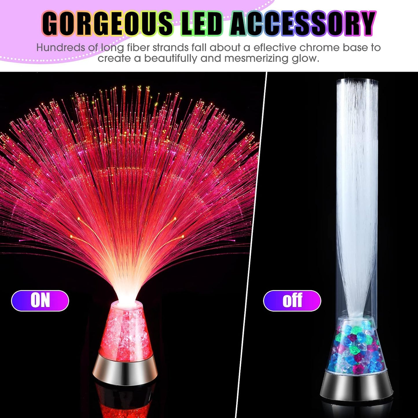 2 Pack LED Fiber Optic Lamp with Remote Control, 13.5" Multicolored Changing Fiber Optic Lights, Crystal Base Battery Powered Glitter Light for Room Wedding Disco Party Birthday Carnival Holiday