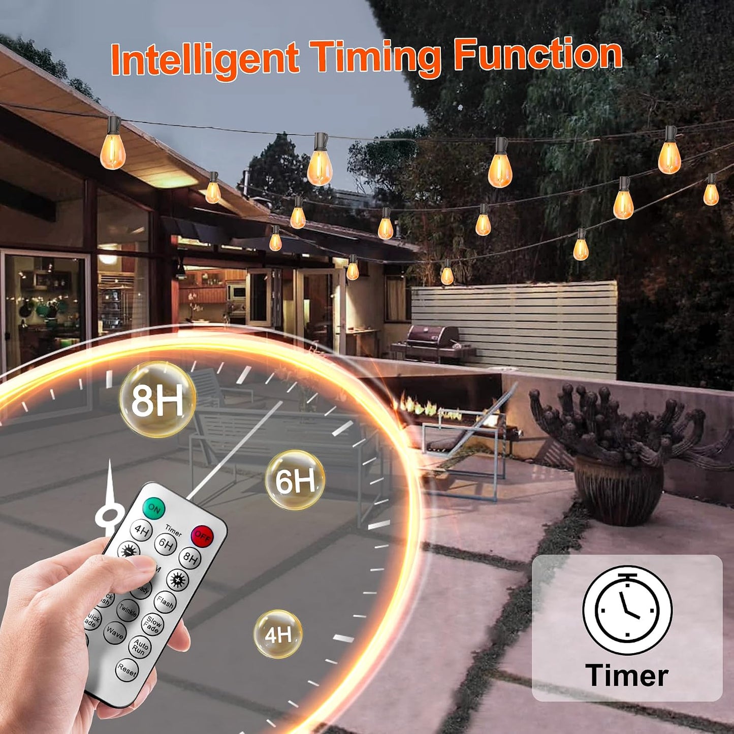 BLIATLUS 50FT Solar String Lights Outdoor Remote 17 Shatterproof LED Bulbs | Waterproof Remote Control Solar Lights Porch Garden Market Bistro Patio Backyard Fence