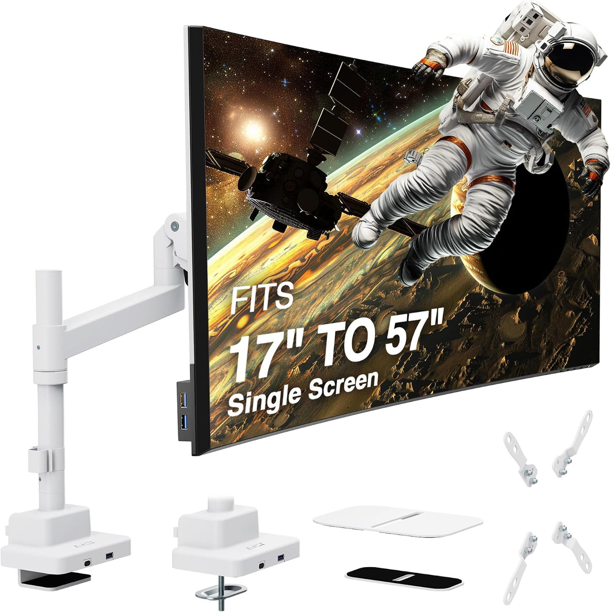 AVLT Single Monitor Arm Pole Top Mount for 17-57" Screens, USB-C/A - White