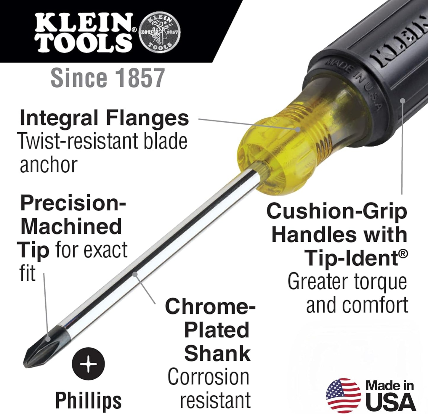 Klein Tools 85442 Klein Tools 85442 Screwdriver 2-Piece Set, Made in USA, 1/4 Keystone and #2 Phillips, Cushion Grip, Round and Square Shank, Heat Treated, Home Improvement