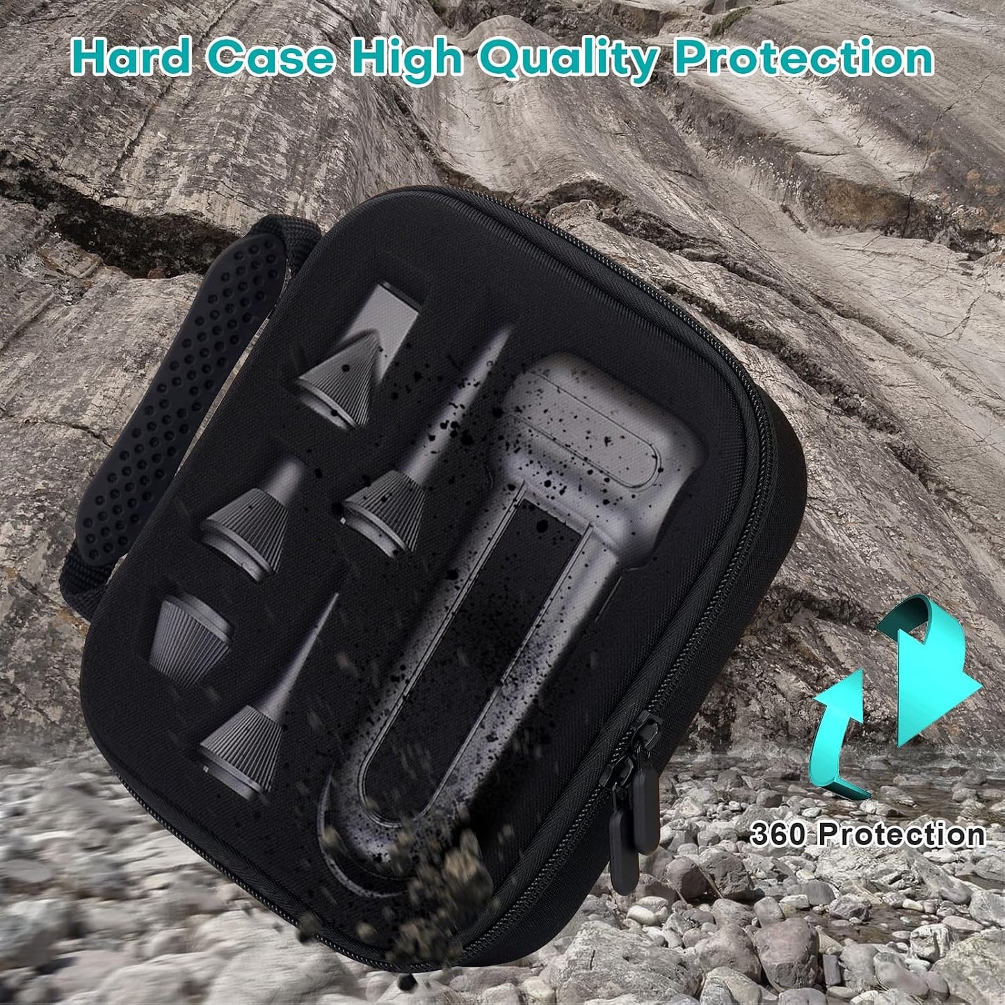 MGZNMTY Hard Case Compatible with WOLFBOX MF100 /MF50 /MF60 /MF70 Electric Air Duster - Custom Sponge Insert for Air Duster and 5 Nozzles (Only Case) (Black)