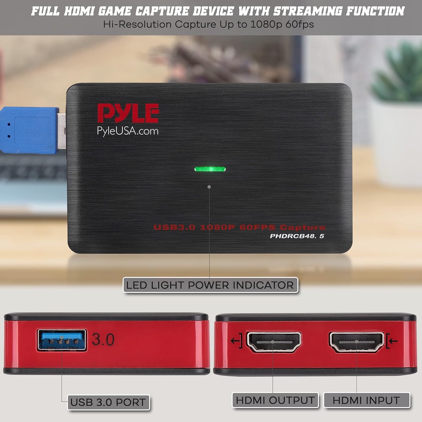 PyleUsa Capture Card Device, 4K HDMI Video Capture Card, 1080P 60FPS, HDMI to USB 3.0 Capture Card for Live Streaming Work with Camera, USB, SD, PC, DVD, Xbox One, Xbox 360, PS4, PS3 and Wii-PHDRCB48