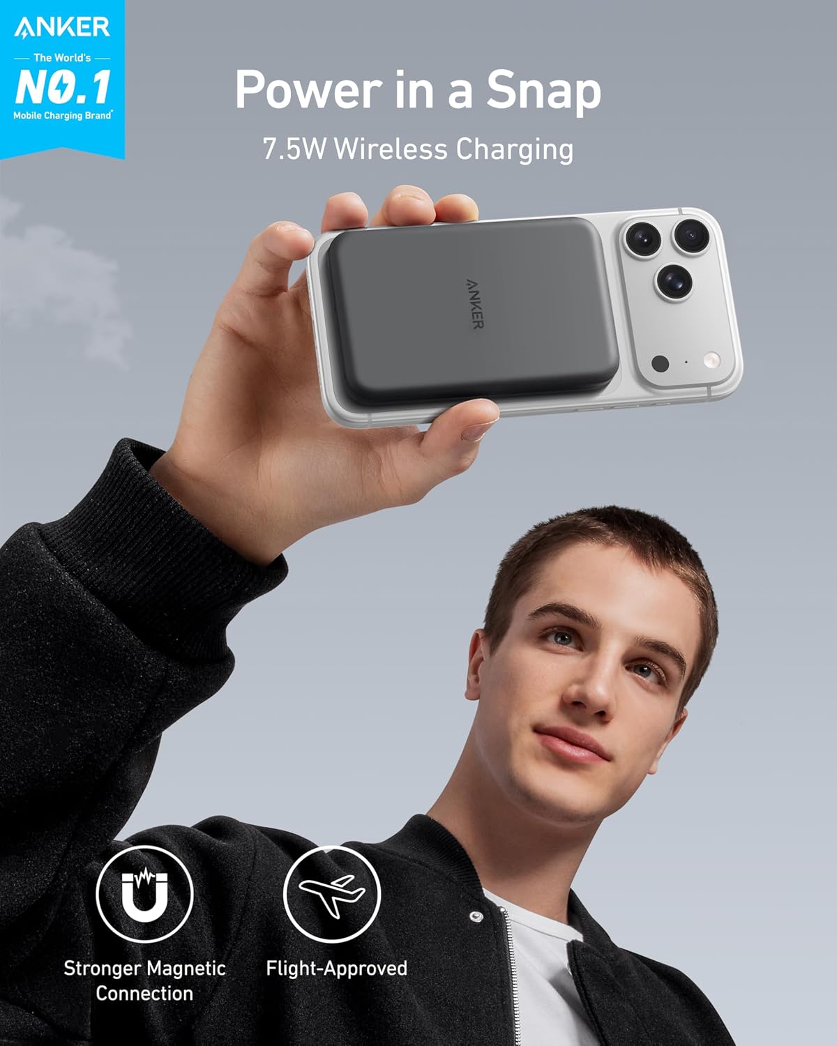 Anker 621 MagGo Power Bank, 5,000mAh Magnetic Portable Charger | Travel Essential Battery Pack with USB-C Cable, Compatible with iPhone 16 / 15 / 14 / 13 / 12 Series