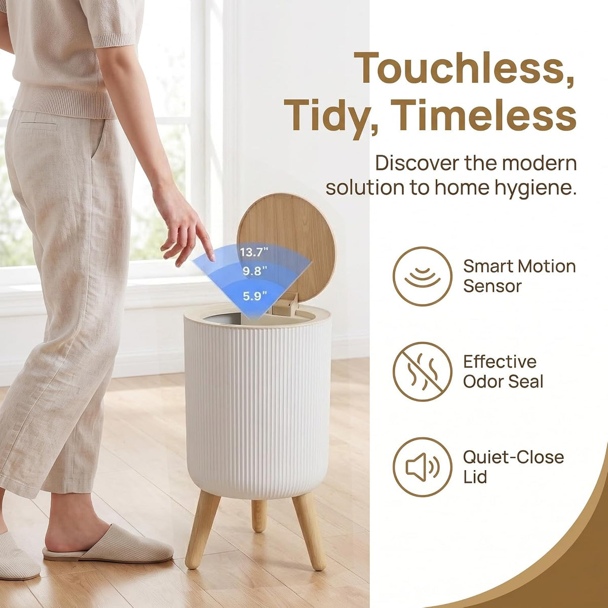 Automatic Bathroom Trash Can with Lid Touchless, 2.38Gal Smart Wastebasket