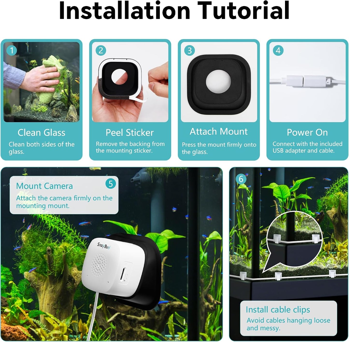 3MP 2K AI Reptile & Aquarium Camera with Angle Magnetic Mount, Close-Focus Lens for Fish Tank Terrarium Lizard Snake Pet, 2.4G&5GHz WiFi, 24/7 Recording, Anti-Glare & No Reflection