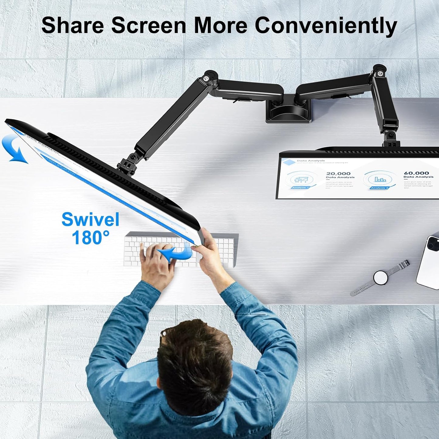 Dual Monitor Mount for Screens up to 43", Heavy Duty Monitor Arm | Ultrawide Desk Mount Holds 2.2-33lbs Each, Premium Gas Spring Adjustable Computer Monitor Arm for 2 Monitors, VESA Mount