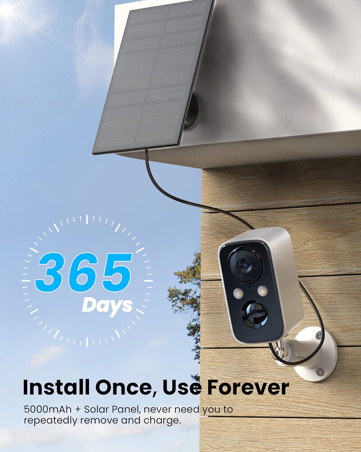 Solar Panel Security Cameras Wireless Outdoor - Battery Powered Cameras for Home Security WiFi Camera Surveillance Indoor System Floodlight Night Vison Alarm Motion Sensor Light Door Cam