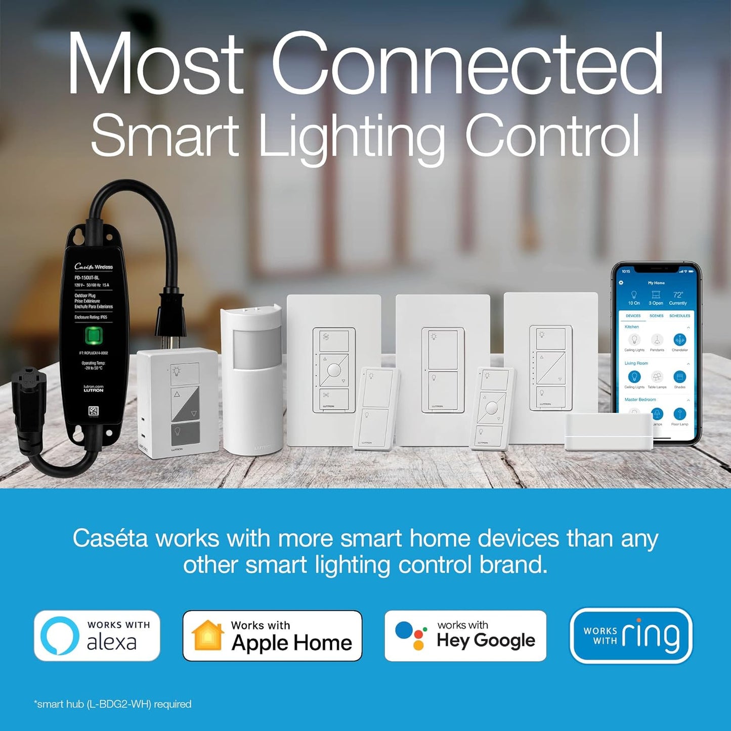 Lutron Caseta Smart Fan Speed Control Switch (Lutron Smart Hub Required), Single-Pole, PD-FSQN-LA, Light Almond