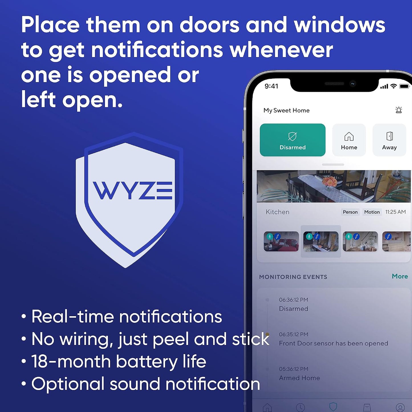 Wyze Home Security System Entry Sensor - Window and Door Entry Protection (3-Pack) Wyze Sense Hub required